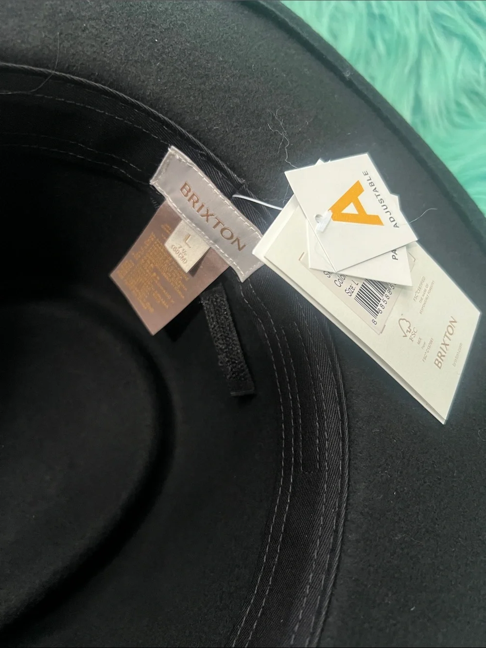 NWT Nordstrom Brixton Black Joanna  Packable Felt Hat Adjustable Size L